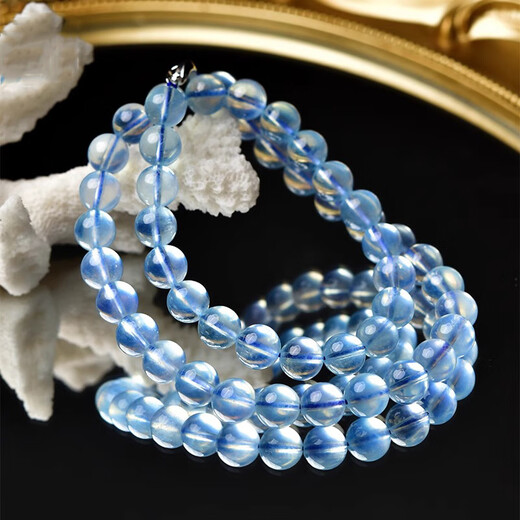 Eternal symbol light luxury brand aquamarine necklace for women, crystal clavicle chain, ice seed blue pendant, birthday gift for men, bead diameter is about 8mm, length is about 40cm, 1 carat