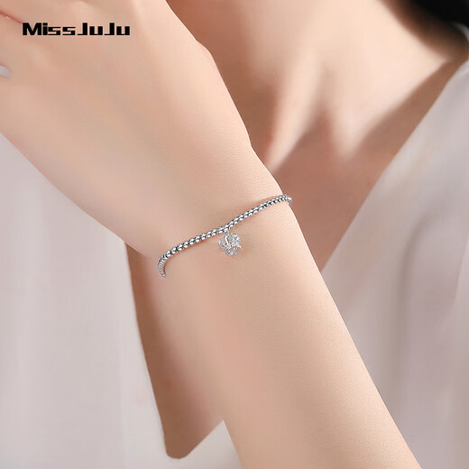 Miss JuJu pt950 platinum pearl bracelet for women, platinum round bead crown pendant bracelet, weight 6.9-7.1g, length 16+2cm
