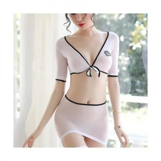 维多利亚的吻【2694人收藏】透明性感空姐制服套装超短紧身包臀裙无打底老 三件套(+白色长筒丝袜) 均码80-120斤