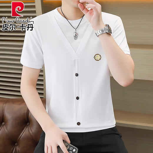 Pier Cardin Summer Ice Silk Tricoted Faux T-shirt à manches courtes de style coréen Men et fine et mince T-shirt à manches minces Top 6626 Black M 90-110Jin [Jin est égal à 0,5 kg]