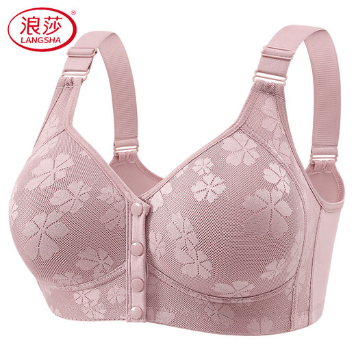 浪莎（LangSha）高档前扣文胸中老年妈妈内衣女薄款无钢圈背心式大码舒适透气老人 红色 XS 36/80