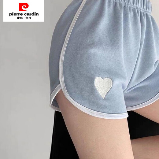 皮尔卡丹（pierre cardin）两条装网红休闲居家热裤ins夏薄款宽松阔腿刺绣爱心运动短裤 黑色+蓝色【902#】 3XL 【建议135-150斤】