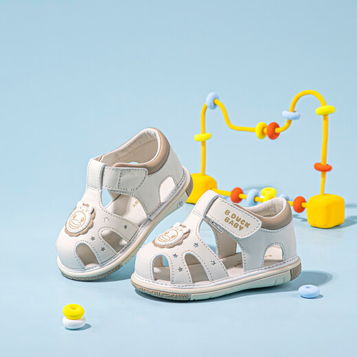 B.Duck little yellow duck children's shoes children's toe sandals boys and girls toddler shoes summer soft-soled leather sandals 6726 meters apricot 20