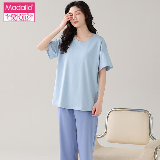 莫代尔棉凉感睡衣女士夏季短袖七分裤中青年加肥加大码家居服 DL7029莫代尔 M 建议80-95斤