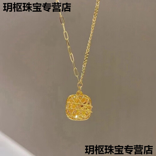 KZD sand gold brushed sugar cube pendant gold quality flash necklace gold plated niche fashion 45cm