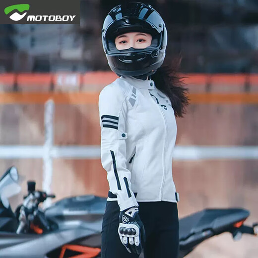 MOTO BOY女款摩托车骑行服夏季透气轻薄机车服防摔修身赛车服夹克女四季 MB-J65白黑夏款 L
