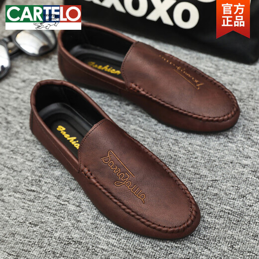 卡帝乐鳄鱼（CARTELO）2025青年夏季百搭韩版新款懒人豆豆鞋潮流休闲男士一脚蹬乐福鞋潮 D838黑色 41