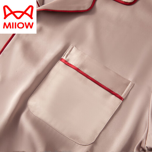 猫人（MiiOW）睡衣男夏季真丝薄款短袖长裤春秋家居服丝绸感欧美2025新款 黑灰色 3899 XL (体重130-155斤)