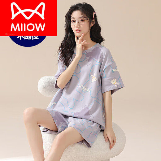Catman (MiiOW) pajamas with breast pad for women in summer new cartoon internet celebrity pure cotton shorts suit sweet and can be worn outside home clothes CK-6173 M - chest pad