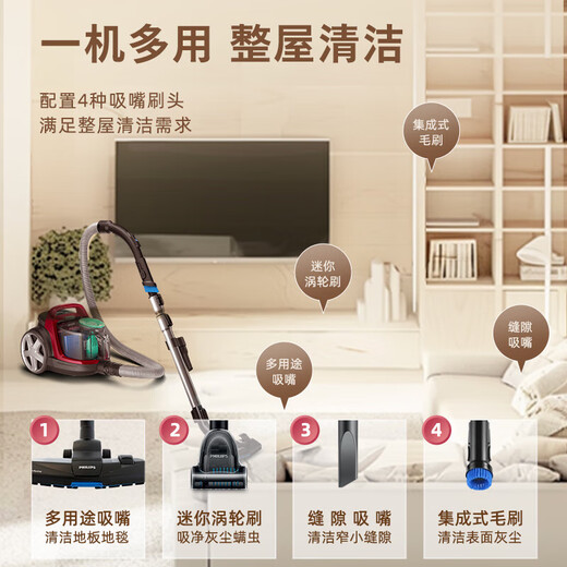 飞利浦（PHILIPS）家用吸尘器FC8632大吸力功率卧式地毯静音螨除狗毛小型9735 FC9735_标配【自带除螨刷】_遥控手柄