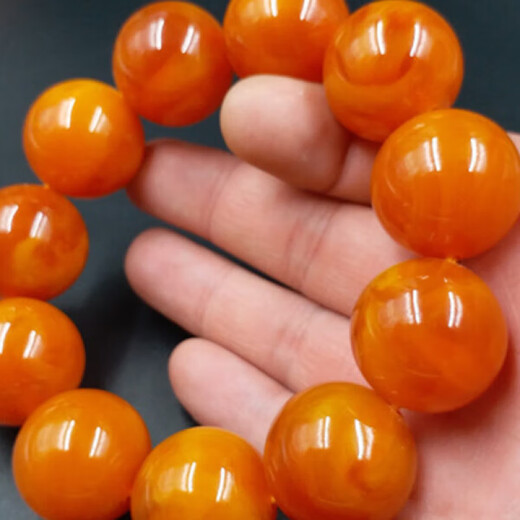 Fat Donglai's same style beeswax chicken fat yellow bracelet exquisite round bead bracelet old 18/20/22/24 mm bracelet 24 mm round bead bracelet