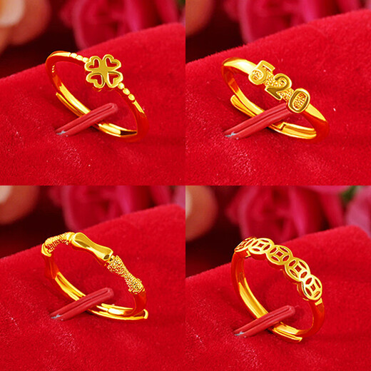 Japanese and Korean fashion women's style four-line open women's ring factory direct sales imitation gold fashion women's gold-plated small ring copper coin opening adjustable