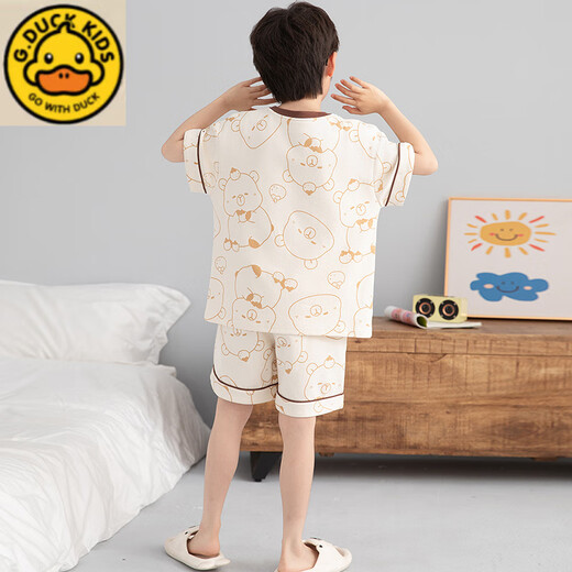 G. DUCKKIDS男童睡衣纯棉短袖卡皮巴拉2025超火两件套夏装儿童家居服大童套装 N694哪咤 170 cm/大童XL码【体重115-132斤