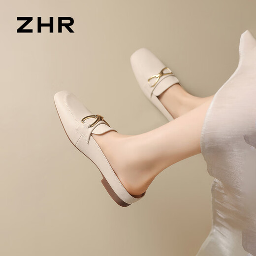 Zhr Baotou Pantoffeln für Frauen im Sommerpendler halbe Drag Frauen tragen französische Sandalen für Frauen AH681 Beige 35