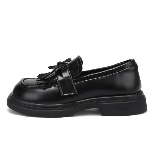 Saturday (St&Sat) Children's Shoes Girls Princess Shoes 2025 Spring and Summer New Little Girls Black Soft Sole Leather Shoes Tassel Children's Shoes Classic Black 37 Inner Length Approximately 23.3cm