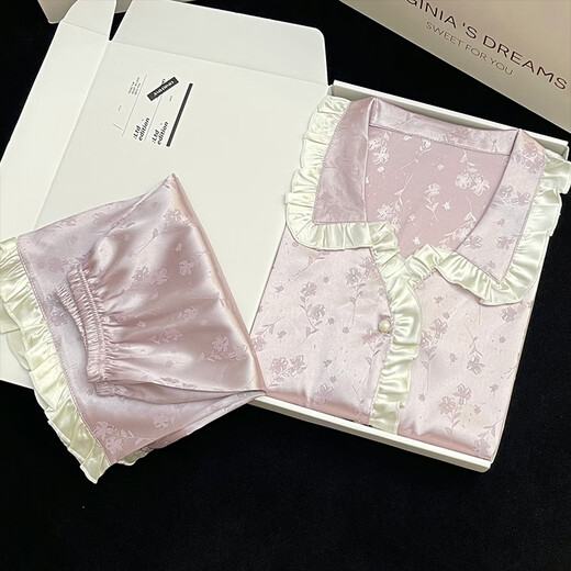 Victorian style princess style pajamas for women in summer ice silk short-sleeved home clothes set silk thin style palace style sexy and sweet YX9214 M women recommended to weigh 80-100 Jin [Jin equals 0.5 kg]