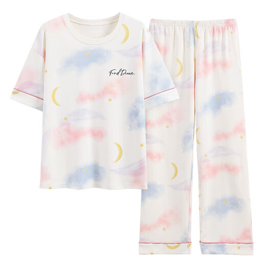 Hongdou (Hodo) summer pajamas for women pure cotton thin short-sleeved trousers student cute Korean style suit spring and autumn loose home clothing y9712 M code suggests 75-95Jin [Jin equals 0.5 kg]