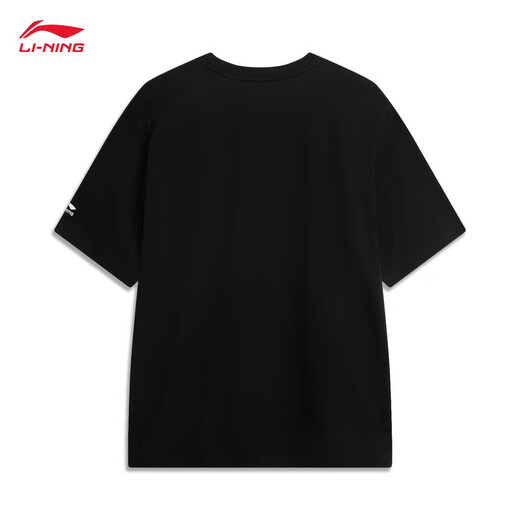 Li Ning quick-drying T-shirt丨Anti-bacterial cool round neck short-sleeved T-shirt men's summer outdoor printed casual loose sports top [pattern LOGO high elastic anti-wrinkle] Black 829-2 S