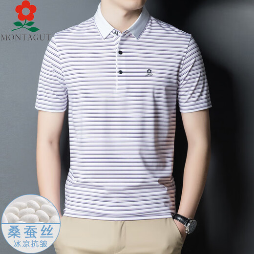 
Mengtejiao official website men's short-sleeved T-shirt middle-aged dad's casual striped POLO shirt ice silk A829-red M 165 suitable for 100-115Jin [Jin equals 0.5 kg]