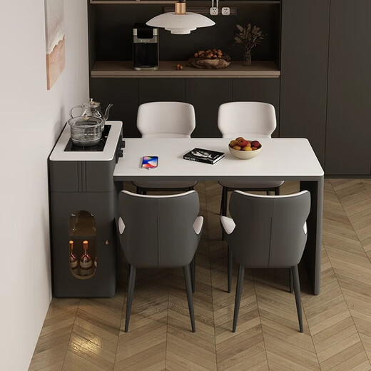 YIQICHENGPIN cream style retractable slate island dining table integrated kitchen home light luxury tea table and chair combination modern coffee table fixed socket regular flat style island dining table 1 meter single island table