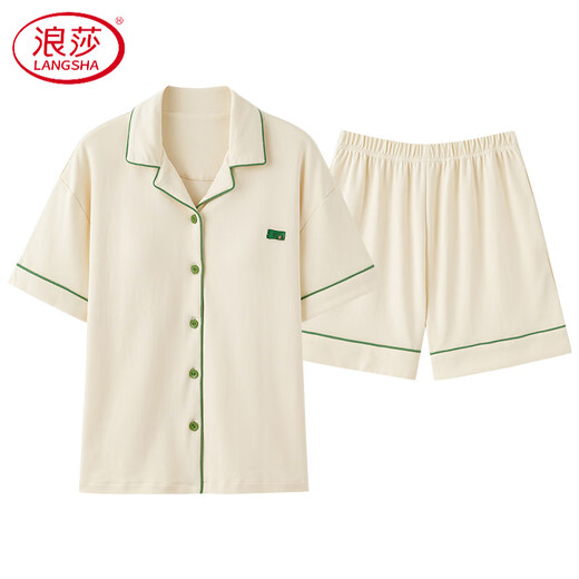 Langsha (Langsha) High-End-Paar Pyjamas Pure Cotton Shorts Shorts Einfacher Strickjacken kann außen für Männer und Frauen-Baumwollkleidung im Sommer X12706-12806# M Frauenstil getragen werden