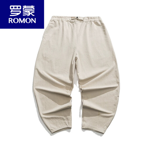 ROMON retro style linen pants men's loose harem pants meditation cotton and linen casual pants summer wide-leg lantern trousers numb color M 100-120Jin [Jin equals 0.5 kg]
