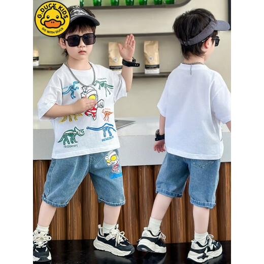 G.Duckkids Little Yellow Duck Set de manga corta para niños 2025 Summer Medium y gran ropa para niños Boy Ultraman Ultraman Set 1283 Set-White 110