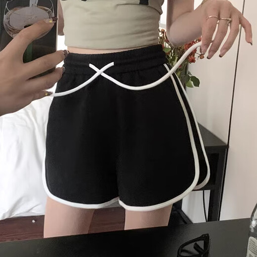 Miao Yijia Sports Shorts Women's Summer 2025 New Outerwear Black Casual Shorts Girls Big Pants High Waist Slim Versatile American Casual Simple Sports Shorts Gray One Size Recommended 120Jin Jin is equal to within 0.5kg