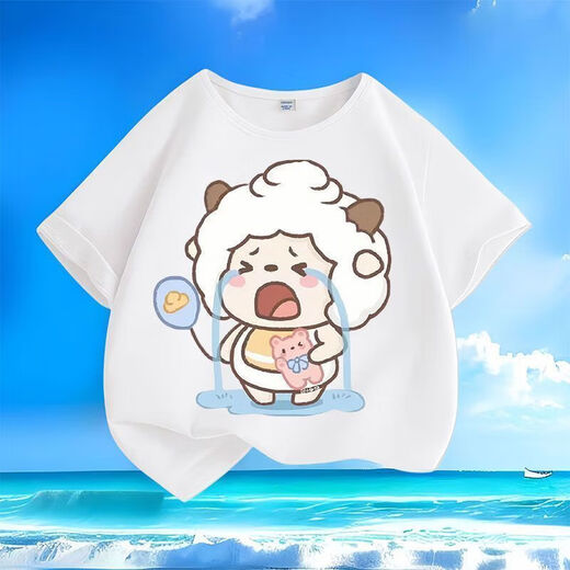 
Crying Lazy Sheep Summer New Printed Men and Women Small and Medium Children Short Sleeve T-shirt Pure Cotton Round Neck Casual Trend-SL Pink-KX698 Lazy 150 [Suggested height 140-150 cm]