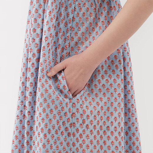无印良品（MUJI）女式 雕版印染 吊带连衣裙女装裙子长裙夏季25年纯棉BC2LRA5S 红色图案 S (155/80A)