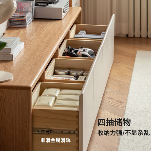 Genji Muyu solid wood TV cabinet modern back panel detachable white storage storage cabinet integrated log floor-standing TV cabinet 2m