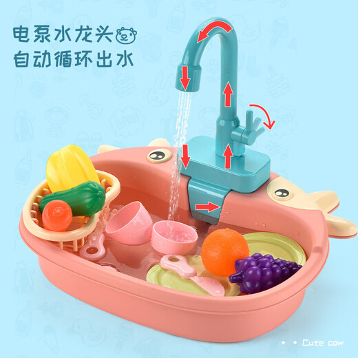 Qianfeng Kinderfrosch-Geschirrspüler Kalb Gemüse Basin Elektrikumlauf Wasser Waschschkt Play House Interactive Toys Wade Gemüse-Becken-Gelbe