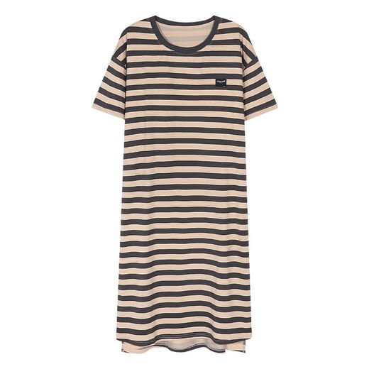 Yalu 2025 Neues Nachthemd mit Brustpolster für den Sommer für Frauen im Sommer reines Baumwoll kurzärmelige, dünne Streifen mit mittlerer Länge Pyjamas Hauskleidung mit Brustpolster 14110 m 160 Empfohlenes Gewicht 80-100 Jin [Jin entspricht 0,5 kg]