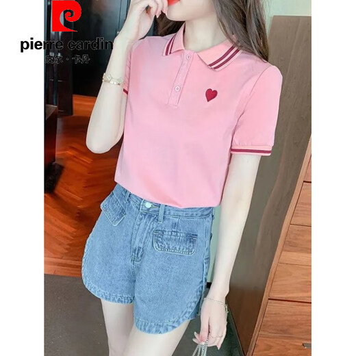 Pierre Cardin Offizielle Marke High-End Polo-Shirt kurzärmelig T-Shirt-Hemd-Hemd Revers Sport Top Lose Stickerei Kindergarten Kleidung Sommer 9926# Pink S Empfohlene 60-75 Jin [Jin Equals Equals Equals]))