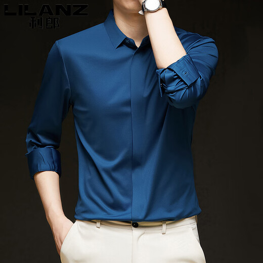 利郎新款利郎长袖衬衫男士无痕暗扣桑蚕丝中青年真丝男装衬衣休闲寸衫 白色 2XL 180