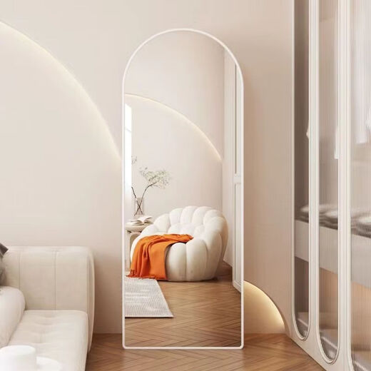 Sentai Bear Mirror Full-body Clothing Mirror Household Rounded Corner Fitting Mirror Arched Wall-Bedroom Ins Golden Rounded Corners-Backed Bracket-Exquisite Aluminum Frame 60*165CM Ultra Silver Mirror-Clear Imaging