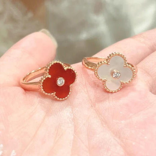 DL 1998 Fat Donglai same style color gold ring 18k 18K gold four-leaf clover ring for women full of diamonds rose gold diamond four-leaf clover hand white gold white mother-of-pearl with diamond four-leaf clover ring US size 7