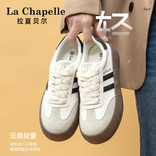 La Chapelle Frauenschuhe, deutsche Trainingsschuhe, neue dicke alleinige vielseitige weiße Schuhe, Sportbrettschuhe, Weiß und Schwarz von Frauen 36