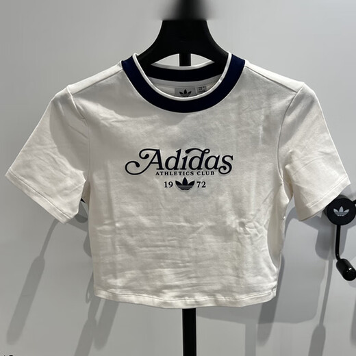 阿迪达斯（adidas）短袖T恤女装2024夏季新款三叶草运动服针织透气短款上衣 IX3532 L