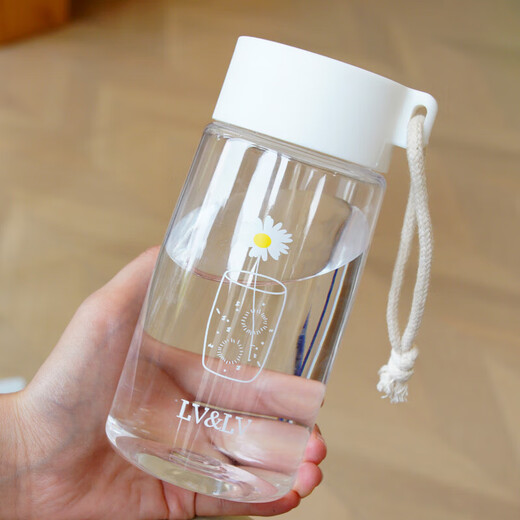 Daisy plastic cup, simple and creative, anti-fall water cup for male and female students, outdoor trendy forest cup, flower in cup (transparent) 480ml