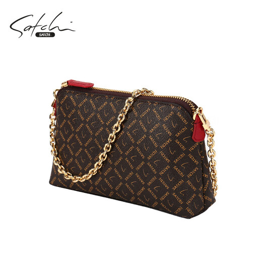 Satchi [New Product] Damen -Tasche neue PVC Klassische Print Frauen Clutch Mode vielseitige Frauenkette Crossbody Bag Braun/Dunkelrot