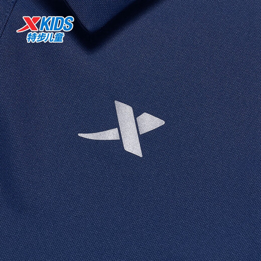 Xtep children's shirt polo shirt spring ice silk quick-drying 2025 new style 6-12 years old boys short-sleeved dark blue 120