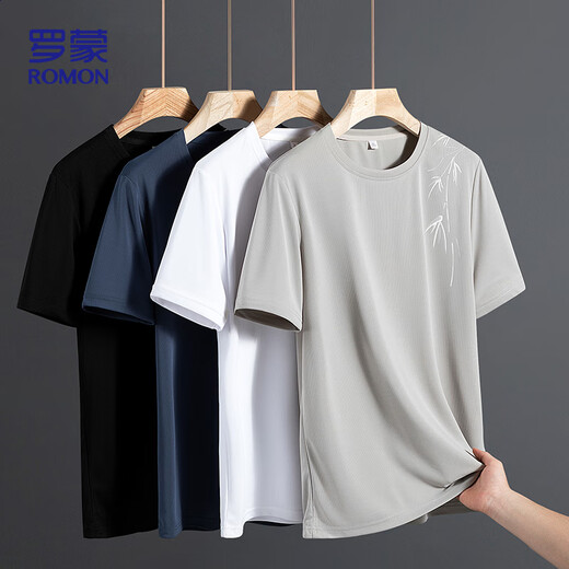 Camiseta de manga corta Romon para hombres en verano Nuevo sudor que absorbe sudor y transpirable Versátiles Versátiles Top Zh831 Black M