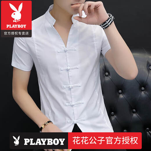 Playboy (Playboy) Chinesisches Top -Shirt Herrenanzug Innere Wear Retro -Stil Herrenhemd Chinesische Tang Anzug Ständer Kragen Lose Langarm Marke 9905 Schwarz (Langarmgefühl) m