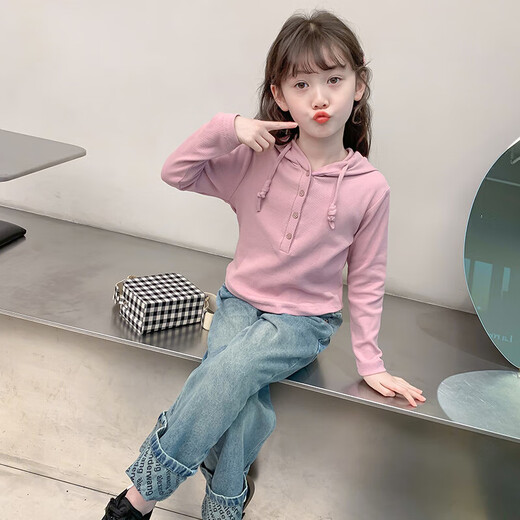 Mädchen der Mädchen Sweatshirt Herbst 2025 Neue modische Kinderkleidung modische Internet-Promi Koreanische Version Frühling und Herbst Casual Kapuze-Top TNZ-2758 [Pink] 140