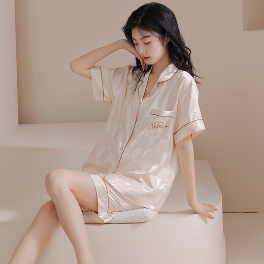 莫代尔睡衣女士夏季冰丝薄款短袖短裤网红风夏天凉感家居服套装 6212女款 M 建议80-100