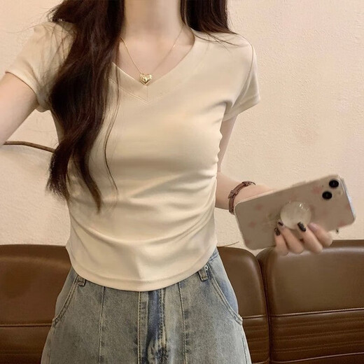 哈鲁迪纯棉短款正肩短袖t恤女2025年新款夏季修身时尚显瘦高腰辣妹上衣 白色 L 【95-115斤】