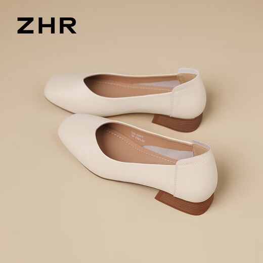 Zhr Chaussures de bateau à talons épais pour les femmes, bouche légère Chaussures de femmes simples pour commuter les chaussures simples pour femmes ah677 beige 37
