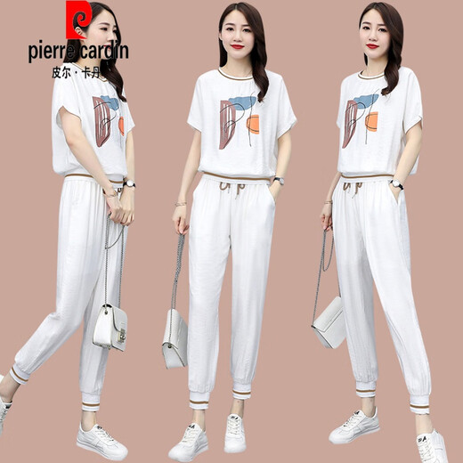 Pierre Cardin Casual Fashion Anzug für Frauen Sommer Neues modisches Sweatshirt Thin Small Ice Seide Sportswear Kurzärmele zwei Stücke [684] Black XL (Empfohlen 111-125 Jin [Jin ist gleich 0,5 kg])