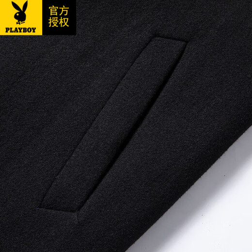 Playboy (PLAYBOY) autumn and winter cotton thickened men's woolen coat mid-length business casual coat windbreaker tops men's black 3XL